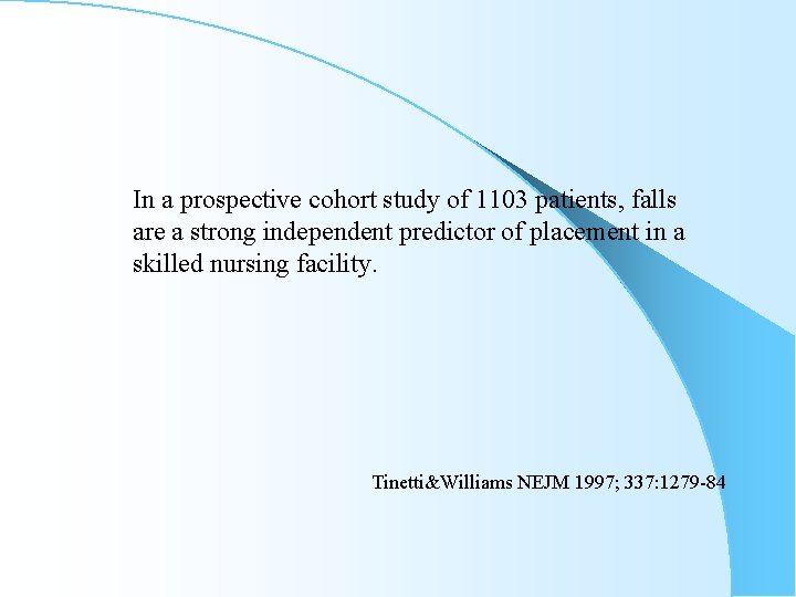 In a prospective cohort study of 1103 patients, falls are a strong independent predictor