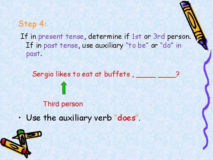 Step 4: If in present tense, determine if 1 st or 3 rd person.