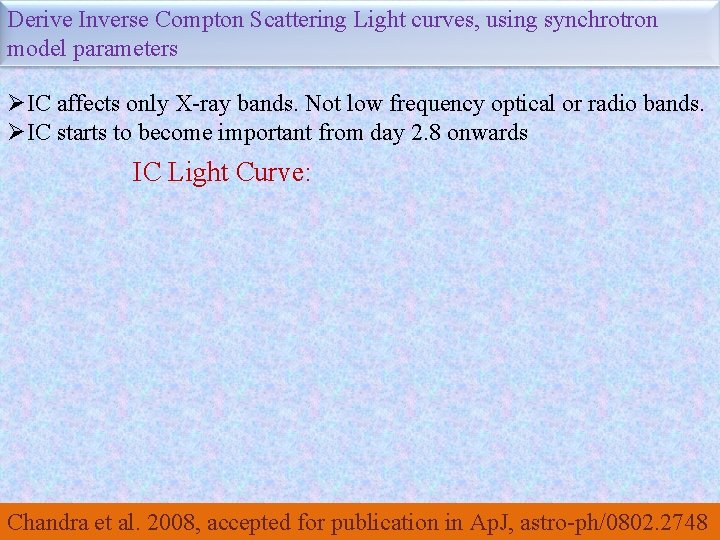 Derive Inverse Compton Scattering Light curves, using synchrotron model parameters ØIC affects only X-ray