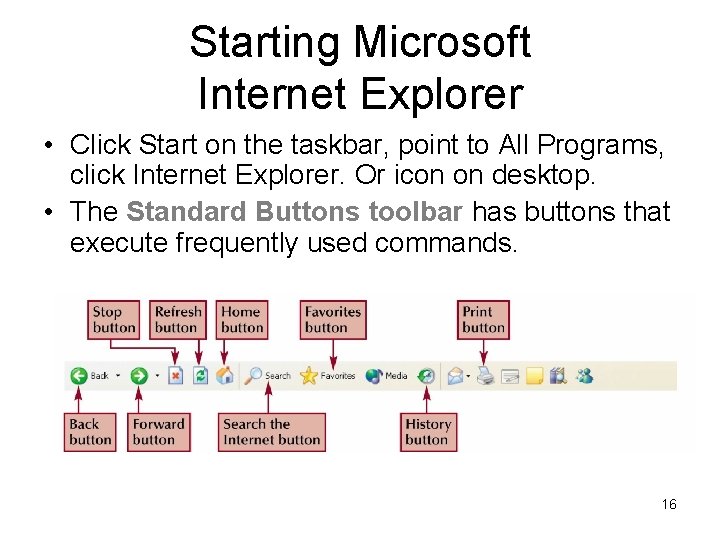 Starting Microsoft Internet Explorer • Click Start on the taskbar, point to All Programs, Starting Microsoft Internet Explorer • Click Start on the taskbar, point to All Programs,