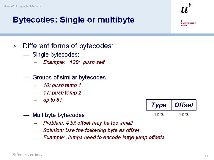 ST — Working with Bytecodes: Single or multibyte > Different forms of bytecodes: —