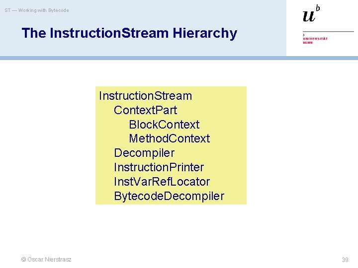 ST — Working with Bytecode The Instruction. Stream Hierarchy Instruction. Stream Context. Part Block.