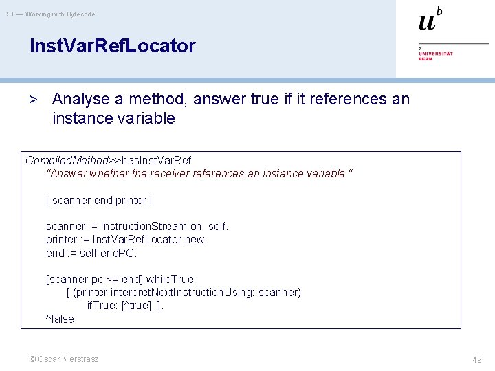 ST — Working with Bytecode Inst. Var. Ref. Locator > Analyse a method, answer