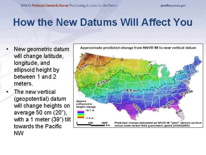 How the New Datums Will Affect You • New geometric datum will change latitude,