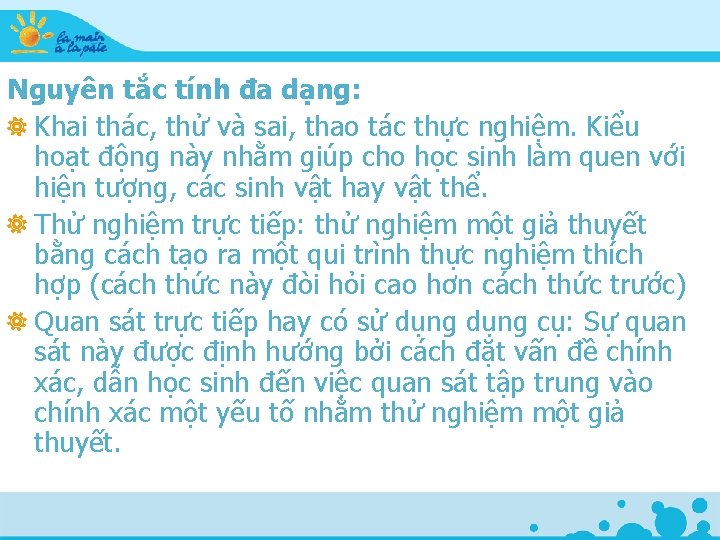 Nguyên tắc tính đa dạng: Khai thác, thử và sai, thao tác thực nghiệm.