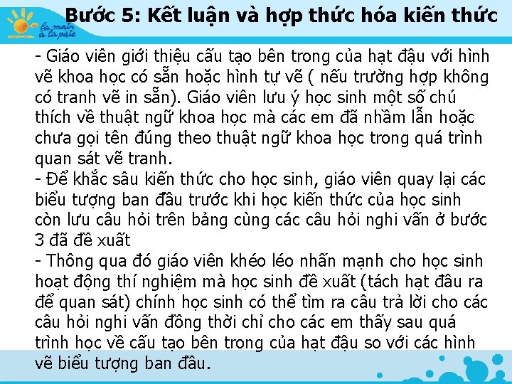 Bước 5: Kết luận và hợp thức hóa kiến thức - Giáo viên giới