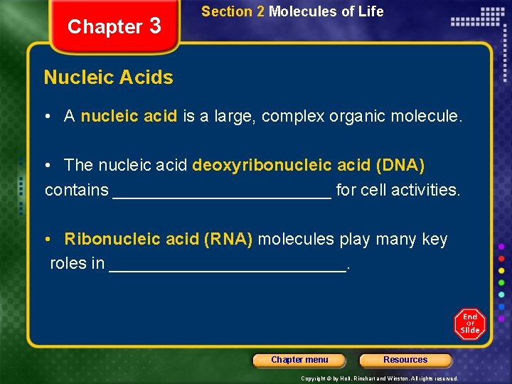 Chapter 3 Section 2 Molecules of Life Nucleic Acids • A nucleic acid is