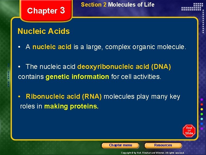 Chapter 3 Section 2 Molecules of Life Nucleic Acids • A nucleic acid is