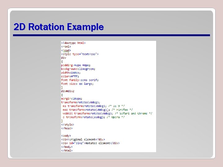 2 D Rotation Example 2 D Rotation Example
