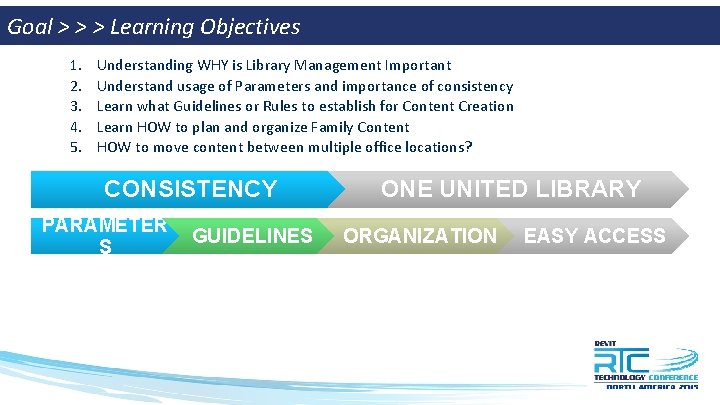 Goal > > > Learning Objectives 1. 2. 3. 4. 5. Understanding WHY is