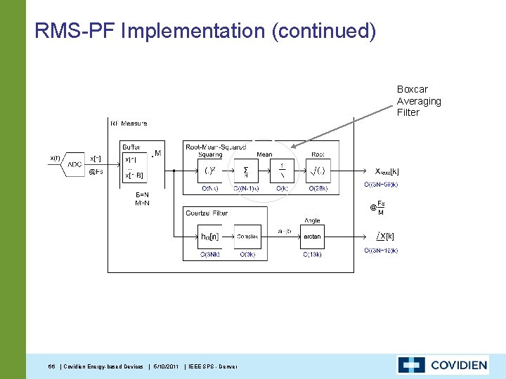 RMS-PF Implementation (continued) Boxcar Averaging Filter 66 | Covidien Energy-based Devices | 5/10/2011 |