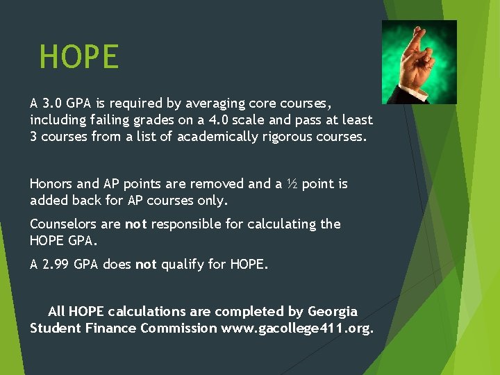 HOPE A 3. 0 GPA is required by averaging core courses, including failing grades