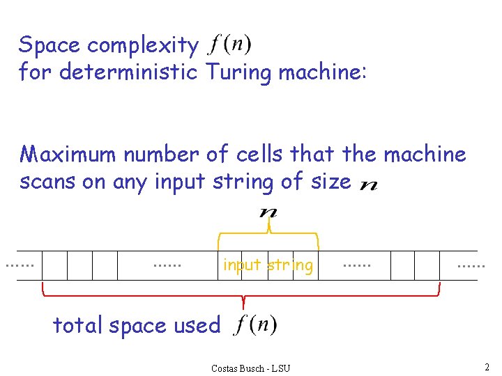 Space complexity for deterministic Turing machine: Maximum number of cells that the machine scans