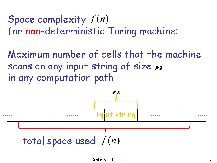 Space complexity for non-deterministic Turing machine: Maximum number of cells that the machine scans