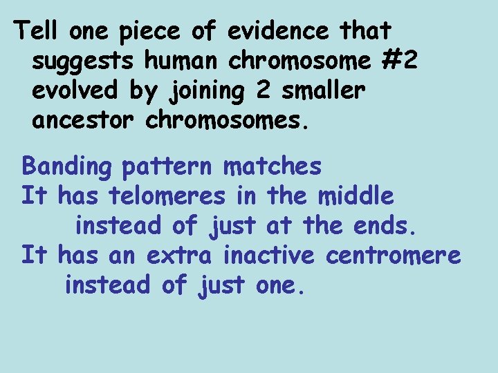 Tell one piece of evidence that suggests human chromosome #2 evolved by joining 2