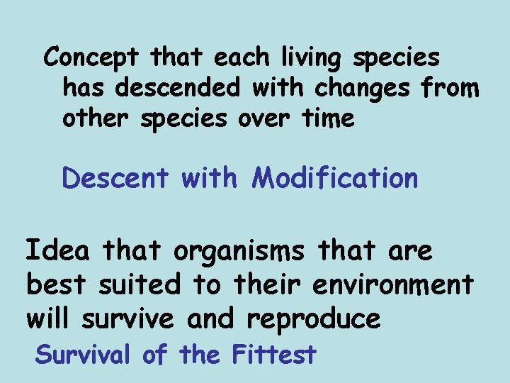 Concept that each living species has descended with changes from other species over time