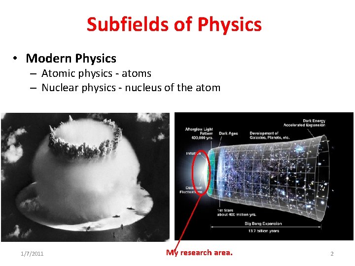 Subfields of Physics • Modern Physics – Atomic physics - atoms – Nuclear physics