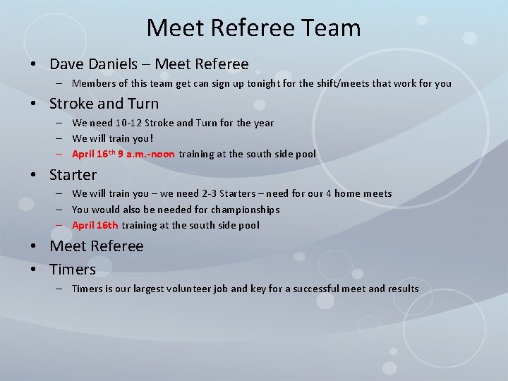 Meet Referee Team • Dave Daniels – Meet Referee – Members of this team