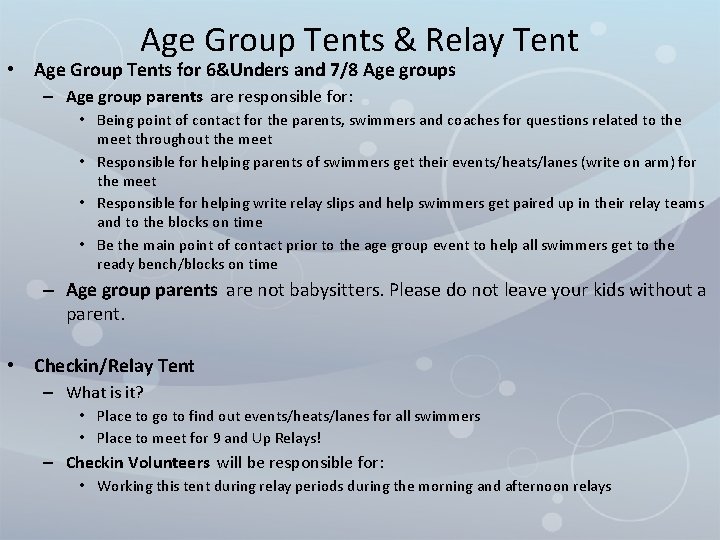 Age Group Tents & Relay Tent • Age Group Tents for 6&Unders and 7/8