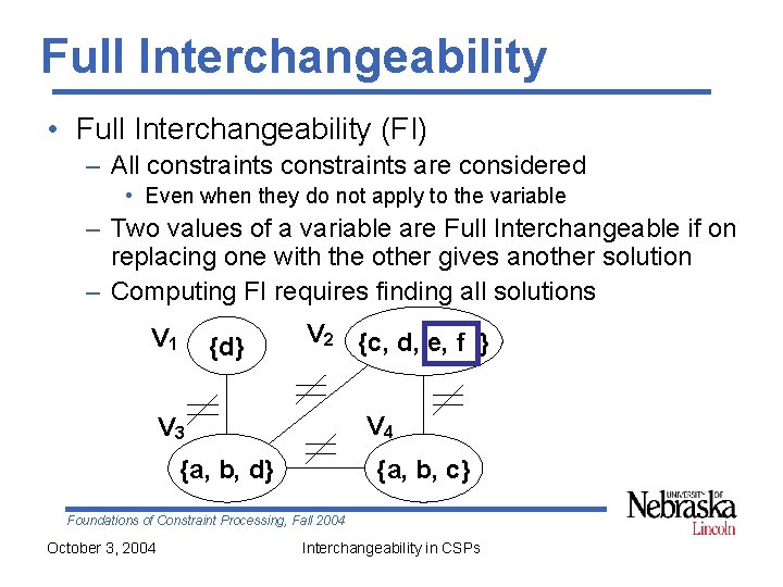 Full Interchangeability • Full Interchangeability (FI) – All constraints are considered • Even when