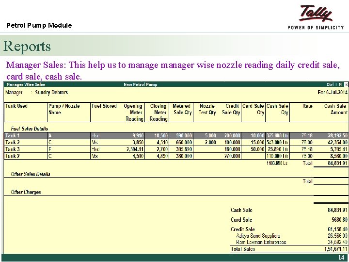 Petrol Pump Module Reports Manager Sales: This help us to manager wise nozzle reading