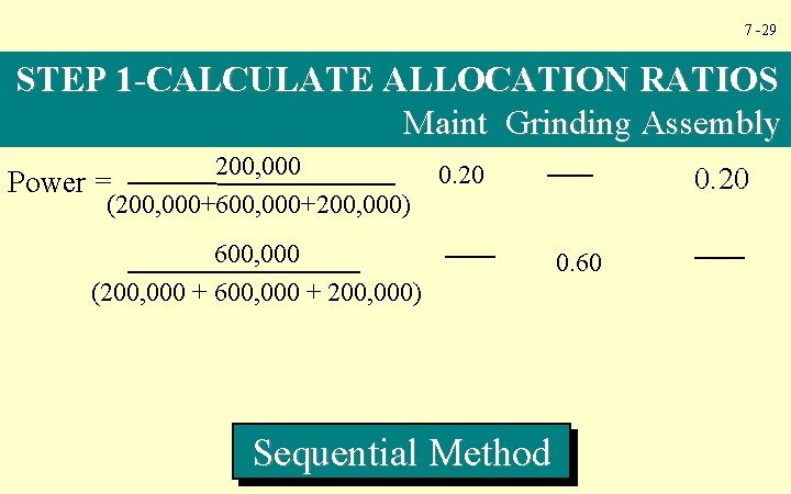 7 -29 STEP 1 -CALCULATE ALLOCATION RATIOS Maint Grinding Assembly 200, 000 Power =