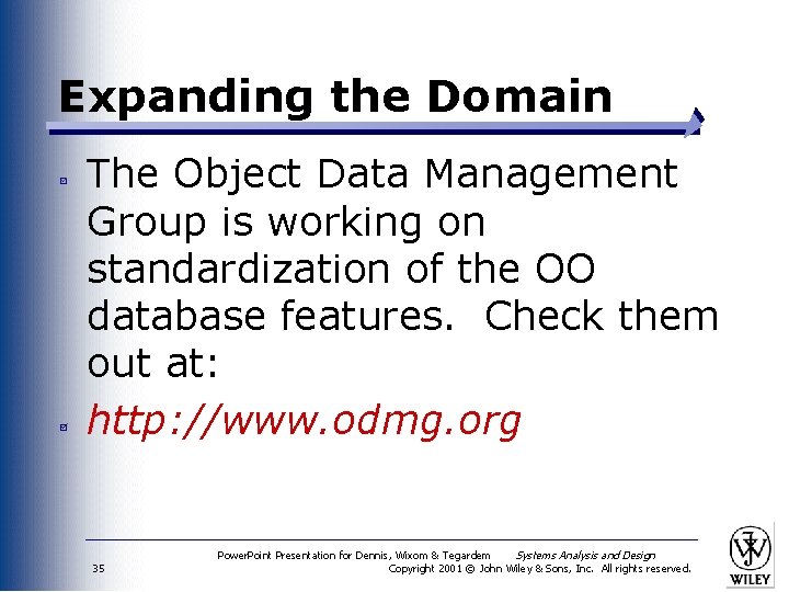 Expanding the Domain The Object Data Management Group is working on standardization of the