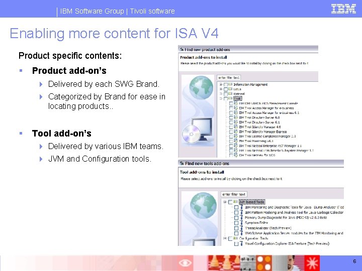 IBM Software Group | Tivoli software Enabling more content for ISA V 4 Product