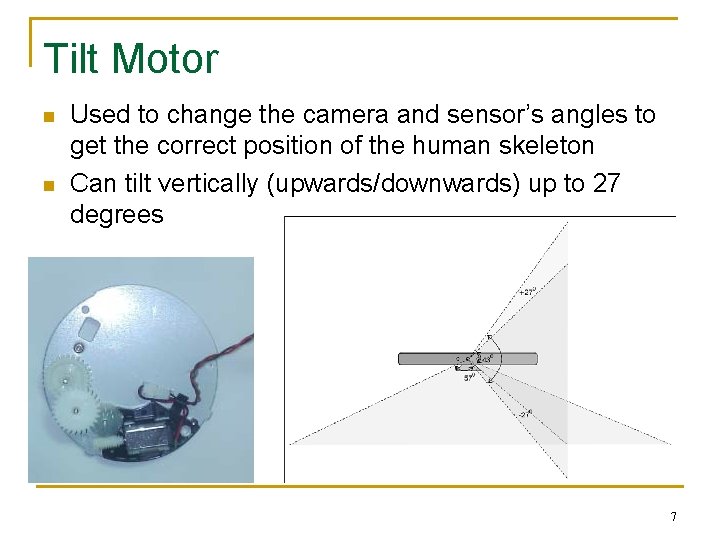 Tilt Motor n n Used to change the camera and sensor’s angles to get