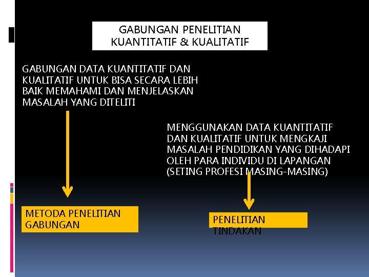 GABUNGAN PENELITIAN KUANTITATIF & KUALITATIF GABUNGAN DATA KUANTITATIF DAN KUALITATIF UNTUK BISA SECARA LEBIH