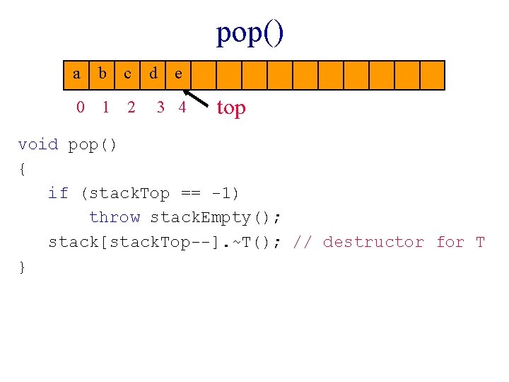 pop() a b c 0 1 2 d e 3 4 top void pop()