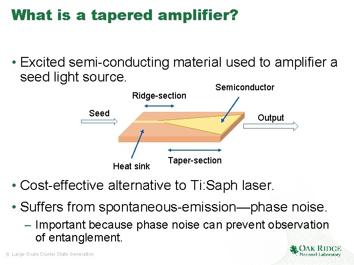 What is a tapered amplifier? • Excited semi-conducting material used to amplifier a seed