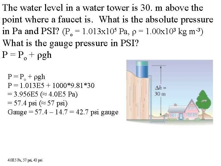 The water level in a water tower is 30. m above the point where The water level in a water tower is 30. m above the point where