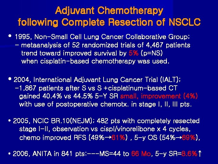 Adjuvant Chemotherapy following Complete Resection of NSCLC • 1995, Non-Small Cell Lung Cancer Collaborative