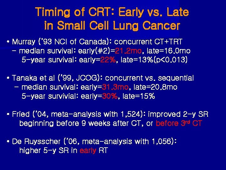 Timing of CRT: Early vs. Late in Small Cell Lung Cancer • Murray (’
