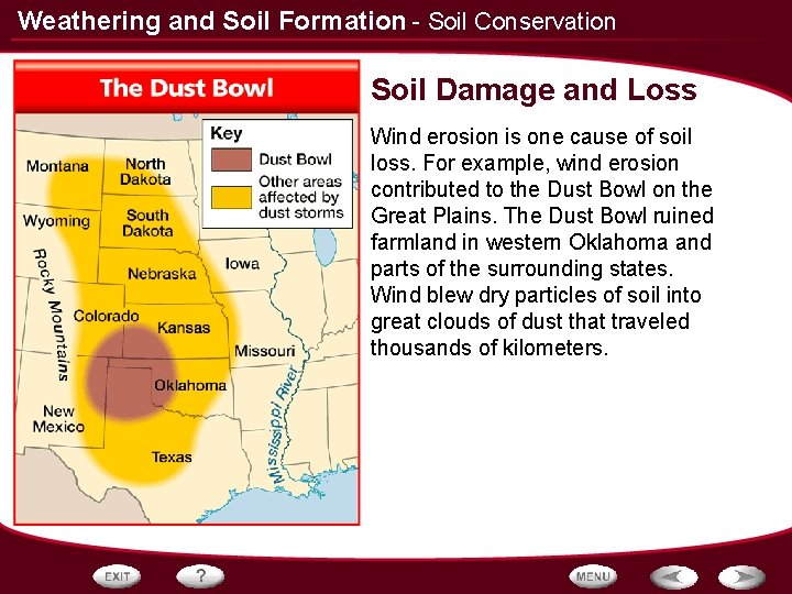 Weathering and Soil Formation - Soil Conservation Soil Damage and Loss Wind erosion is