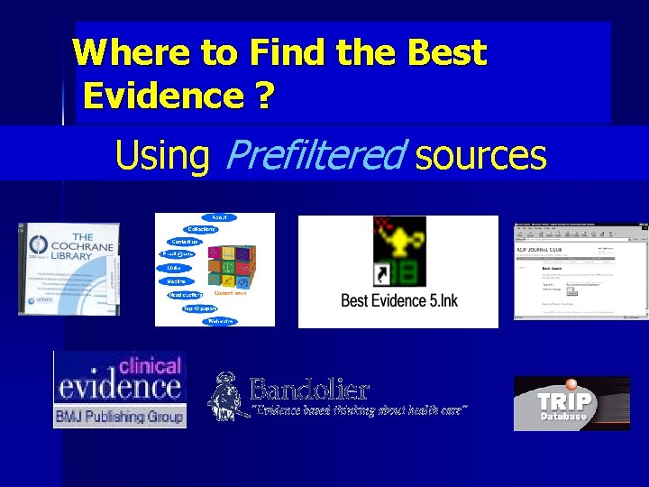 Where to Find the Best Evidence ? Using Prefiltered sources 