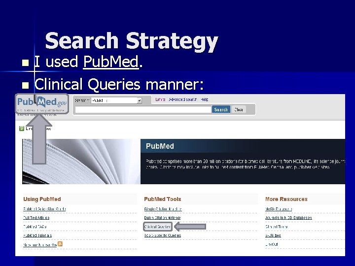 Search Strategy I used Pub. Med. n Clinical Queries manner: n 