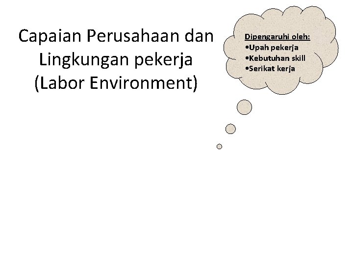 Capaian Perusahaan dan Lingkungan pekerja (Labor Environment) Dipengaruhi oleh: • Upah pekerja • Kebutuhan