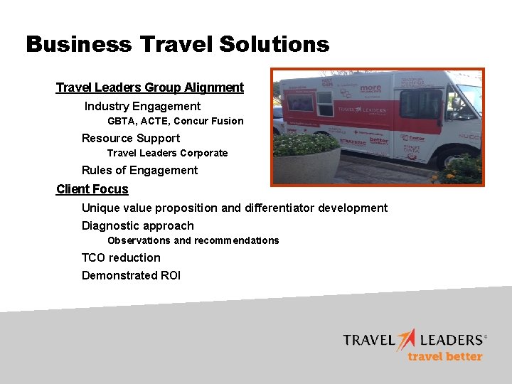 Business Travel Solutions Travel Leaders Group Alignment Industry Engagement GBTA, ACTE, Concur Fusion Resource