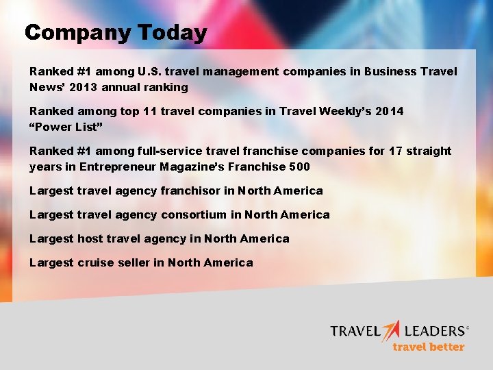 Company Today Ranked #1 among U. S. travel management companies in Business Travel News’