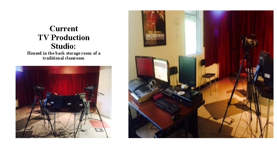 Current TV Production Studio: Housed in the back storage room of a traditional classroom