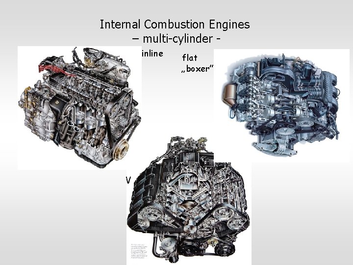 Internal Combustion Engines – multi-cylinder inline V flat „boxer” 