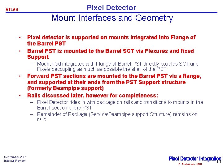 Pixel Detector ATLAS Mount Interfaces and Geometry • • Pixel detector is supported on