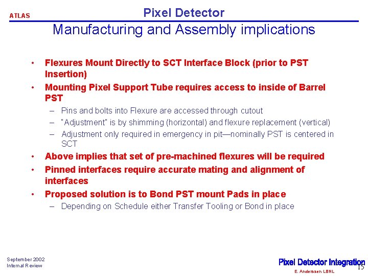 Pixel Detector ATLAS Manufacturing and Assembly implications • • Flexures Mount Directly to SCT