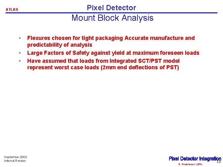 Pixel Detector ATLAS Mount Block Analysis • • • Flexures chosen for tight packaging