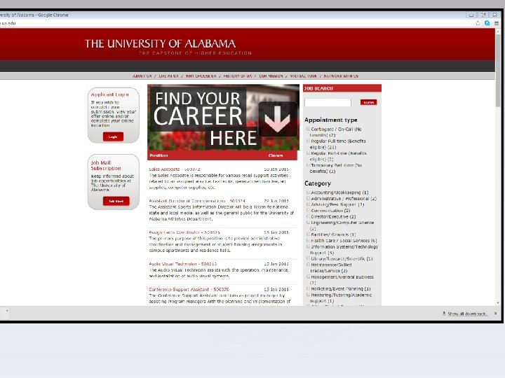 Sample Job Posting Web Page University of Alabama 