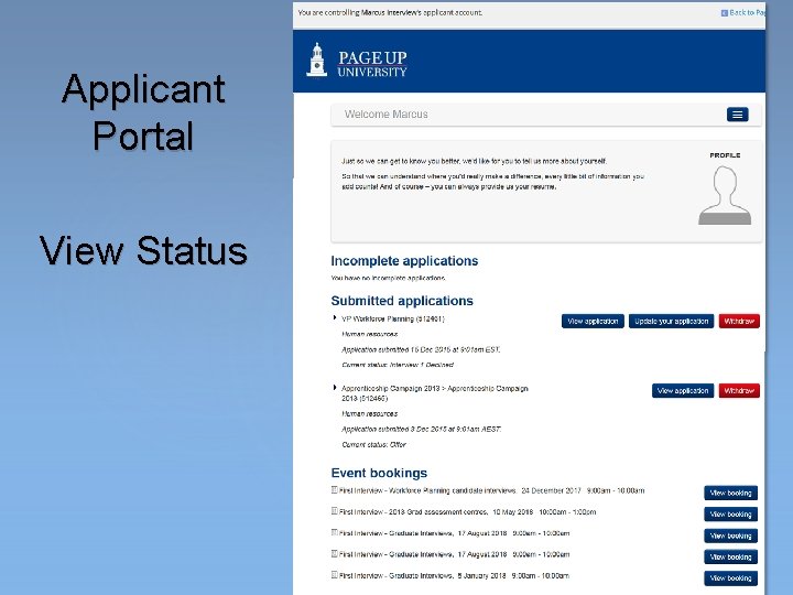 Applicant Portal View Status 