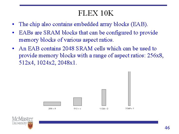 FLEX 10 K • The chip also contains embedded array blocks (EAB). • EABs