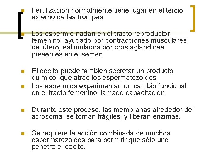 n Fertilizacion normalmente tiene lugar en el tercio externo de las trompas n Los